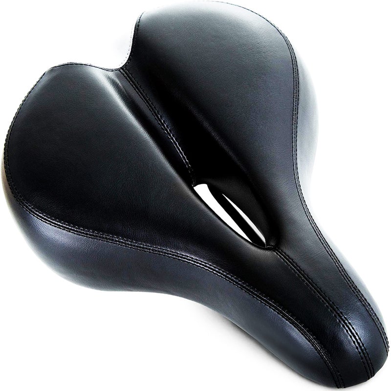 Bikeroo Comfort Saddle for Women & Men - Universal Fit Indoor & Outdoor Bicycles - Center Cutaway for Weight Distribution, Prostate Pressure Relief - Memory Foam - White - Image 1